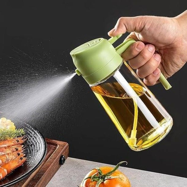 2-in-1 Oil Spray Bottle & Dispenser 400ml | Glass Cooking Oil Sprayer for Air Fryer, BBQ, Baking & Salad