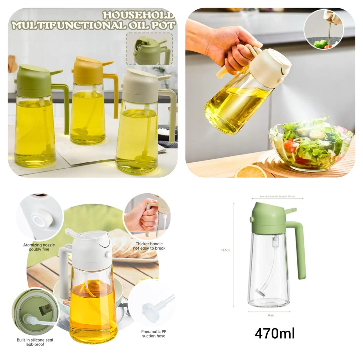 2-in-1 Oil Spray Bottle & Dispenser 400ml | Glass Cooking Oil Sprayer for Air Fryer, BBQ, Baking & Salad