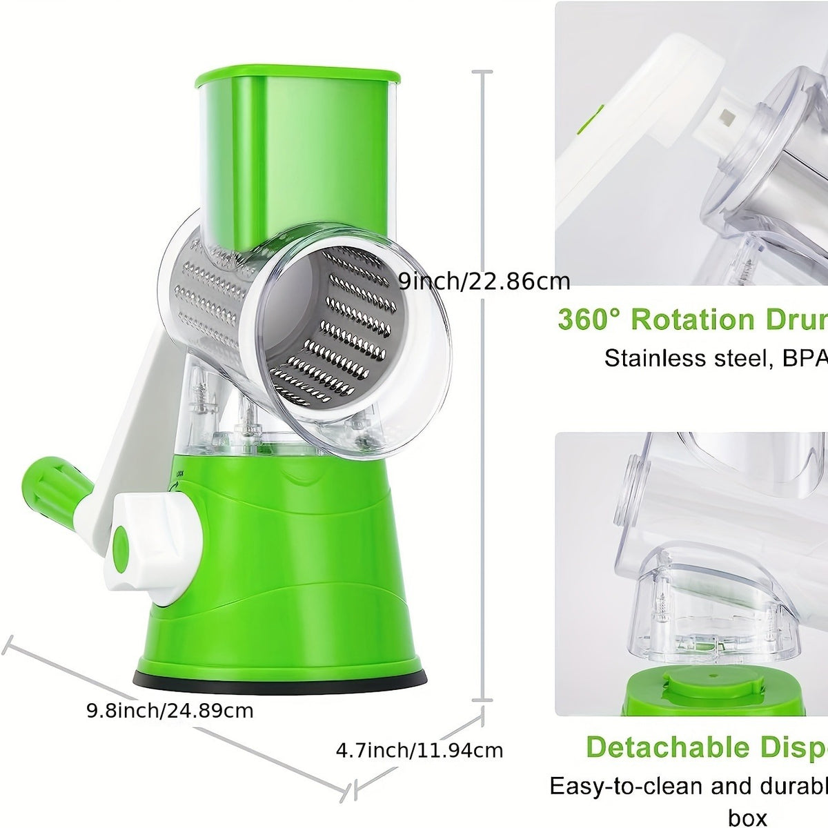 🥕 3-in-1 Manual Vegetable Cutter & Drum Grater