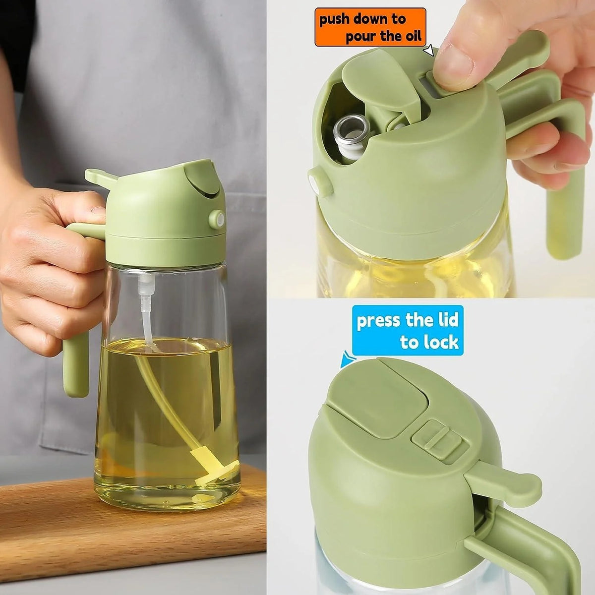 2-in-1 Oil Spray Bottle & Dispenser 400ml | Glass Cooking Oil Sprayer for Air Fryer, BBQ, Baking & Salad