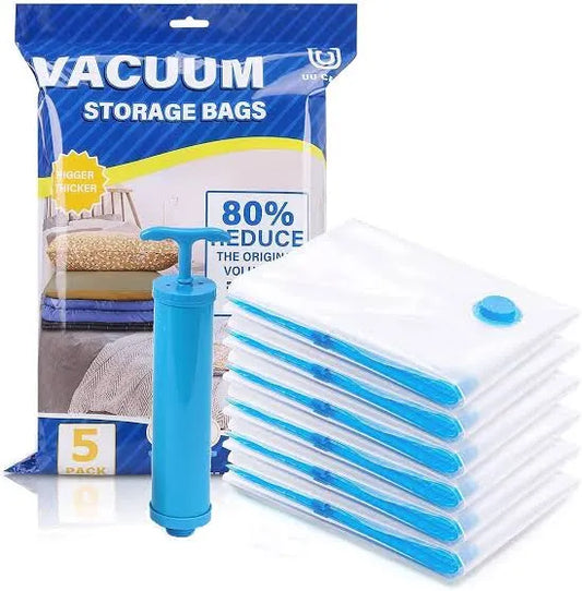 🏠 Vacuum Storage Bags with Hand Pump — 5 Pack