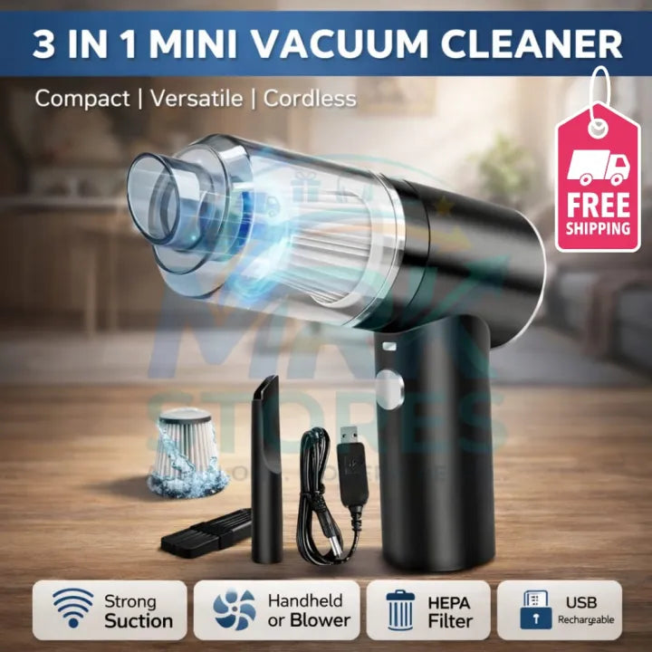 3-in-1 Portable Cordless Vacuum Cleaner – Compact Handheld Dust Cleaner 🧹