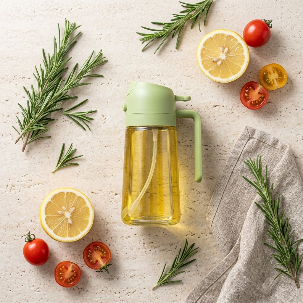 2-in-1 Oil Spray Bottle & Dispenser 400ml | Glass Cooking Oil Sprayer for Air Fryer, BBQ, Baking & Salad