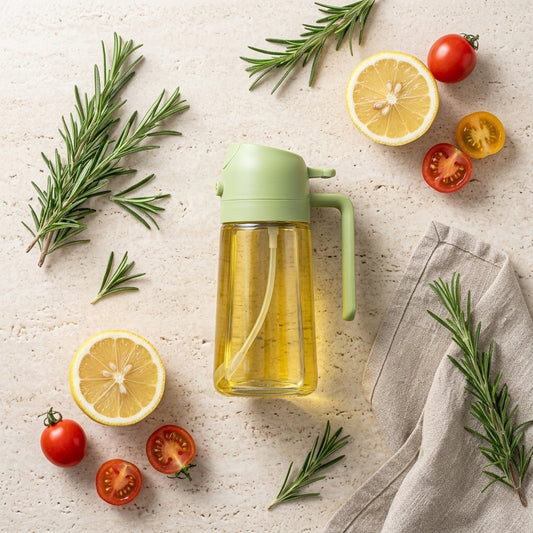 2-in-1 Oil Spray Bottle & Dispenser 400ml | Glass Cooking Oil Sprayer for Air Fryer, BBQ, Baking & Salad