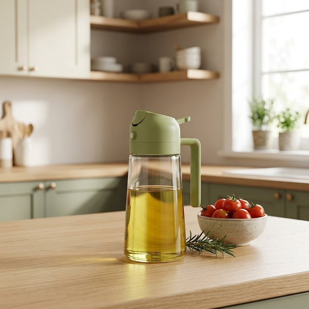 2-in-1 Oil Spray Bottle & Dispenser 400ml | Glass Cooking Oil Sprayer for Air Fryer, BBQ, Baking & Salad