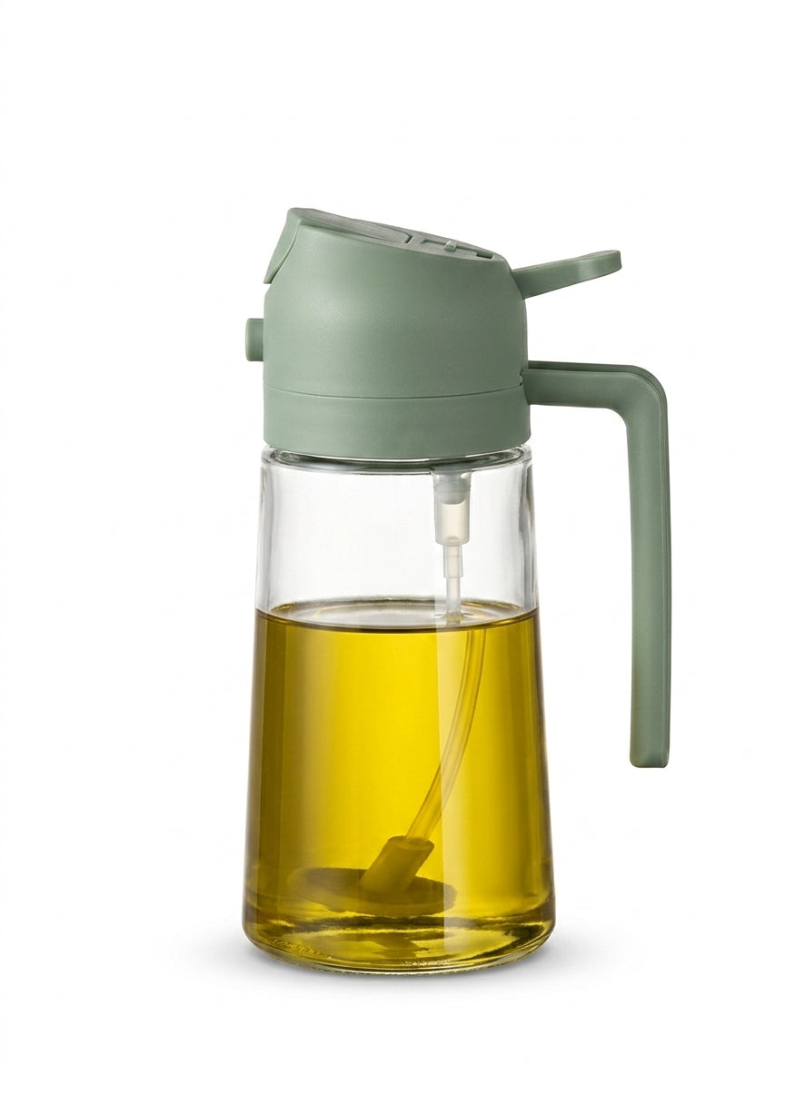 2-in-1 Oil Spray Bottle & Dispenser 400ml | Glass Cooking Oil Sprayer for Air Fryer, BBQ, Baking & Salad