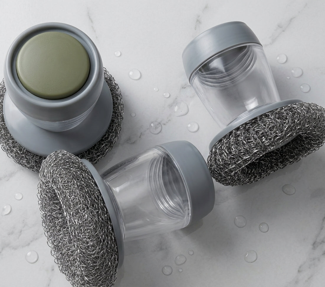 🧼 Self-Dispensing Dish Washing Brush Pack Of Three 3 | 🍳 Kitchen Cleaning Brush for Pots, Pans & Sink